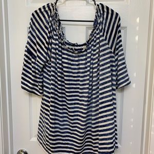 Striped Top with Ruffle Neck and Bell Sleeves